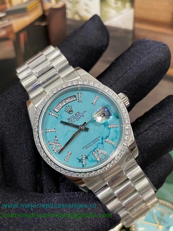 Replicas Relojes Rolex Day-Date Automatico S/S 36MM Diamonds Sapphire RXHS149